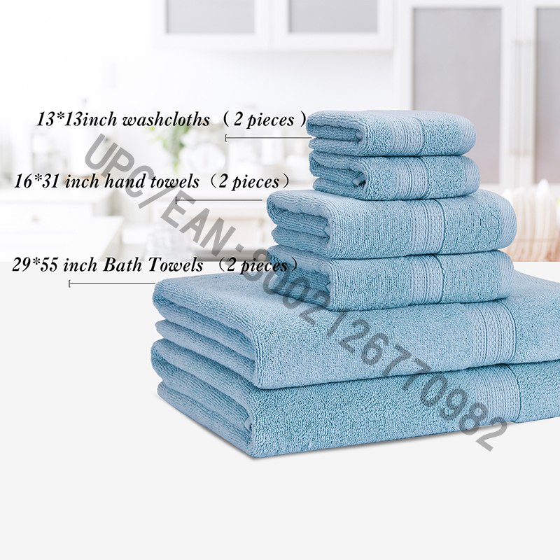 Bathroom Towels Set Clearance,Combed Cotton Towels Set of 6,2 Washcloth,2 Hand Towels,2 Bath Towels,Towels Pool Household Towels Durable Absorbent Comfortable Towels Extra Thick Soft(Light Blue, 6)